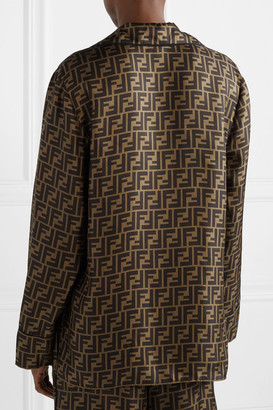 Fendi Embroidered Printed Silk-satin Shirt - Tan - ShopStyle 